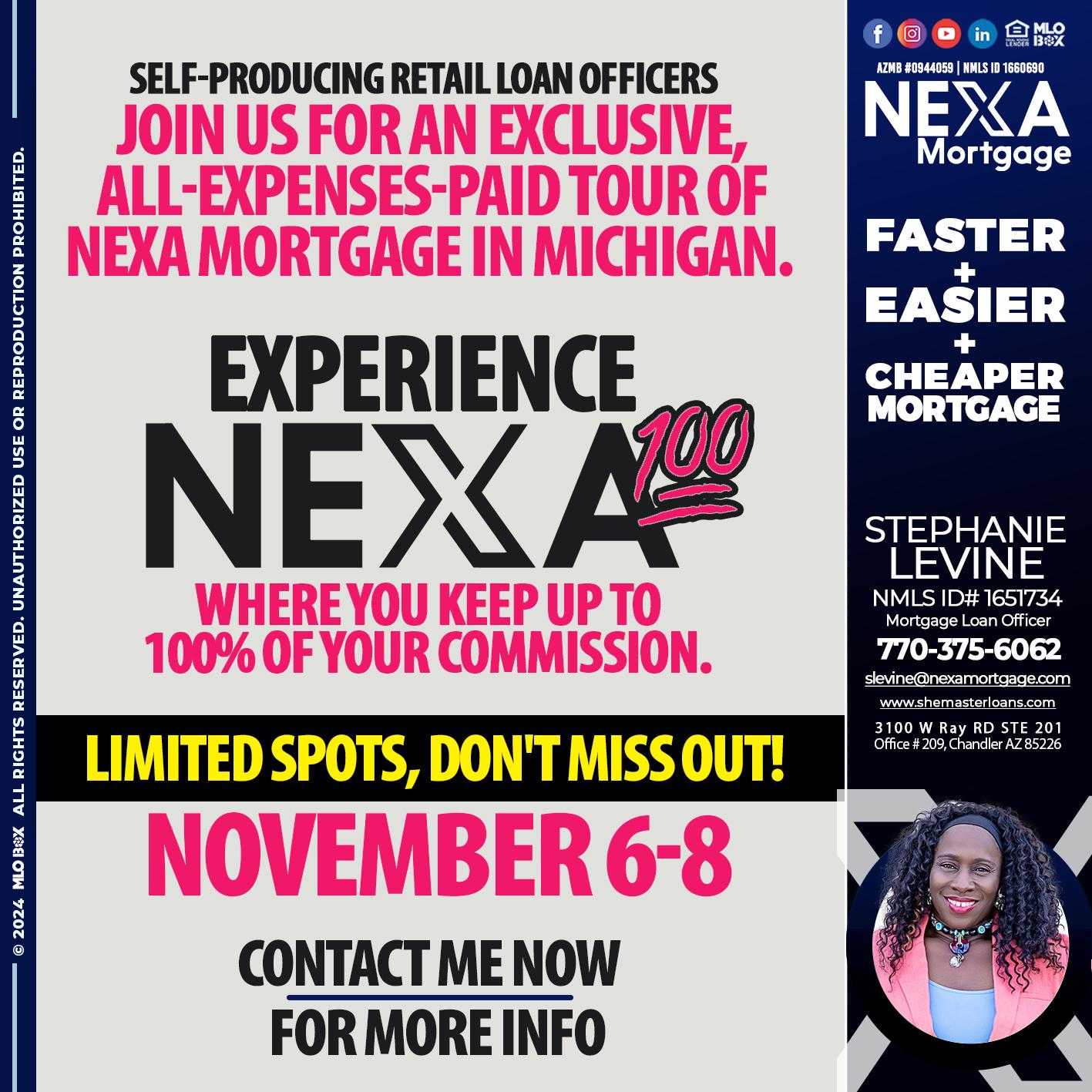 NEXA 100 NOVEMBER 6-8 - Stephanie Levine -Mortgage Loan Officer