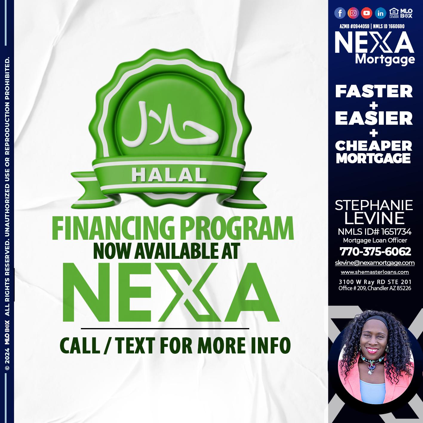 HALAL FINANCING PROGRAM - Stephanie Levine -Mortgage Loan Officer