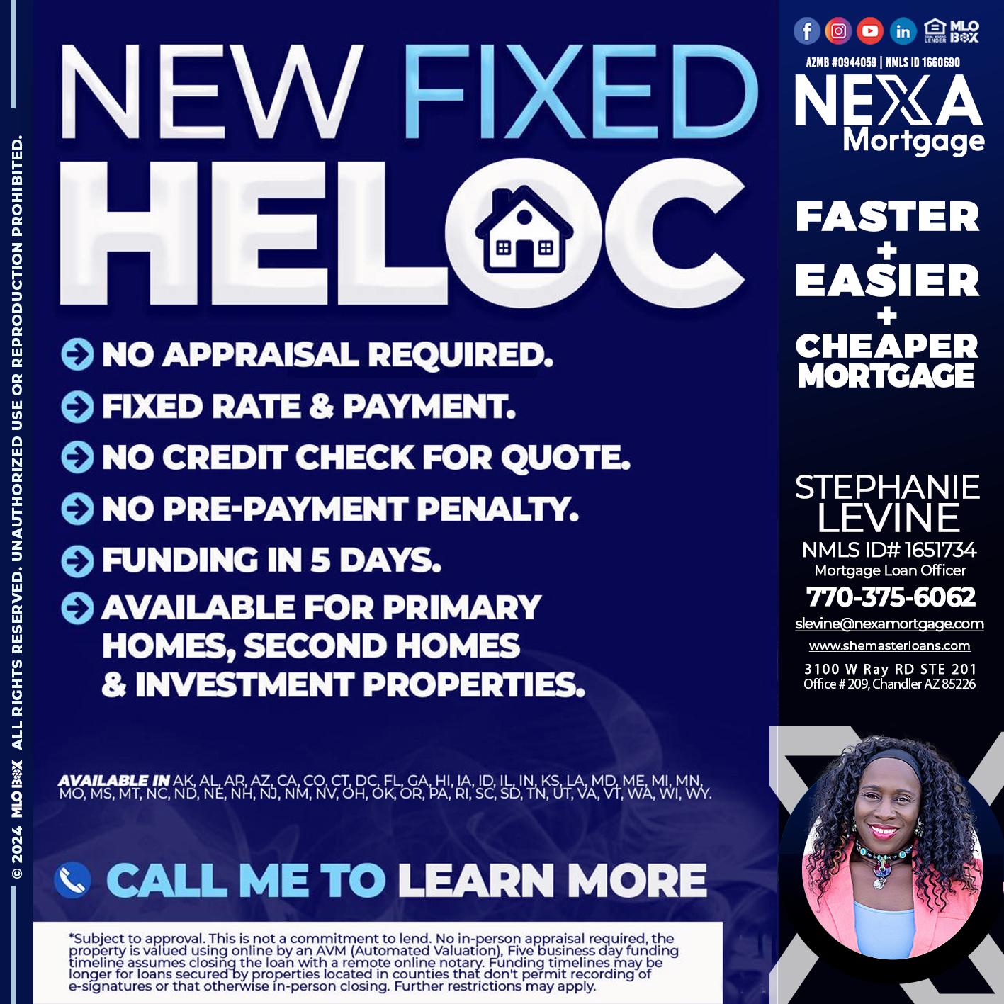 NEW FIXED HELOC - Stephanie Levine -Mortgage Loan Officer
