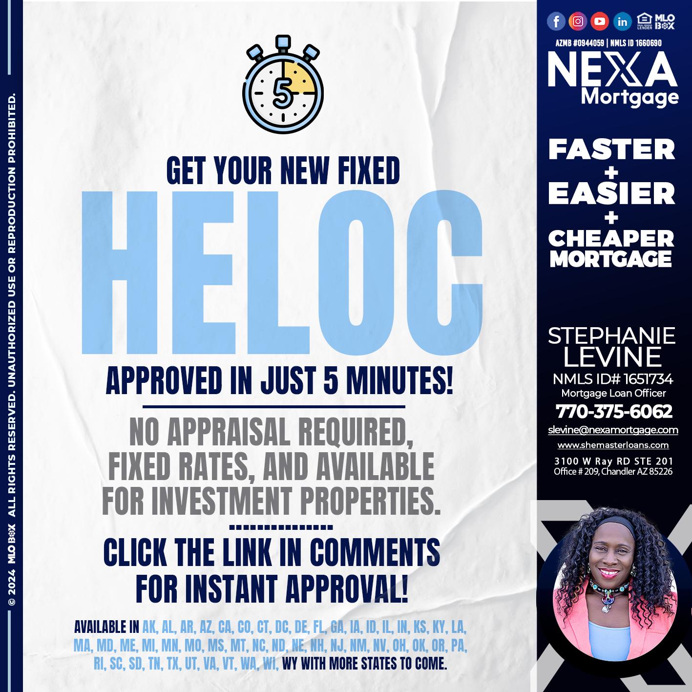 HELOC 5 MINUTES - Stephanie Levine -Mortgage Loan Officer