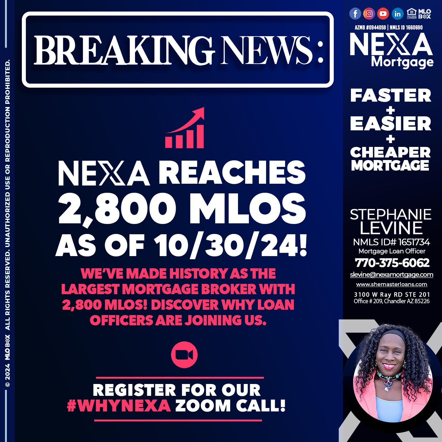 BREAKING NEWS - Stephanie Levine -Mortgage Loan Officer