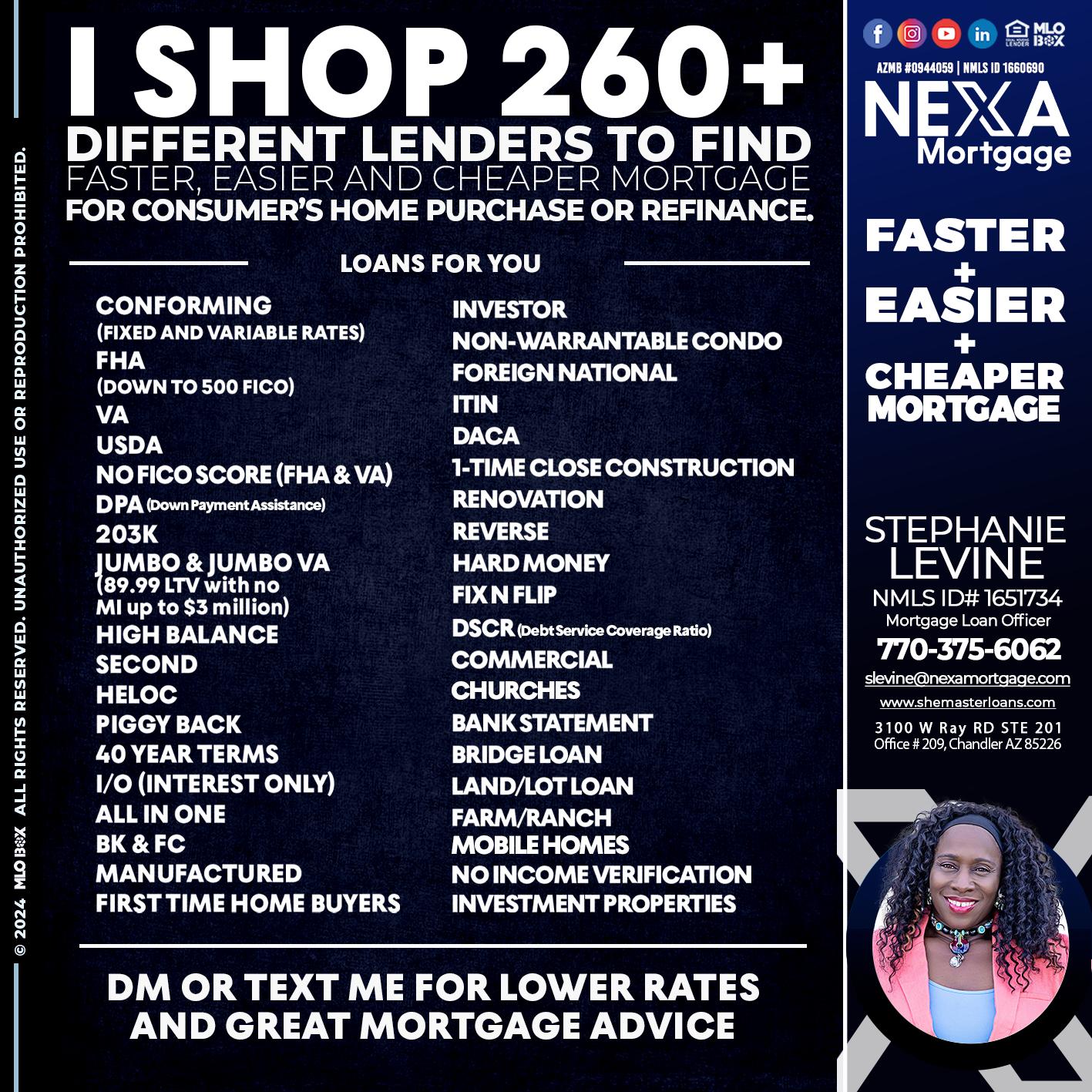 i shop 260+ - Stephanie Levine -Mortgage Loan Officer