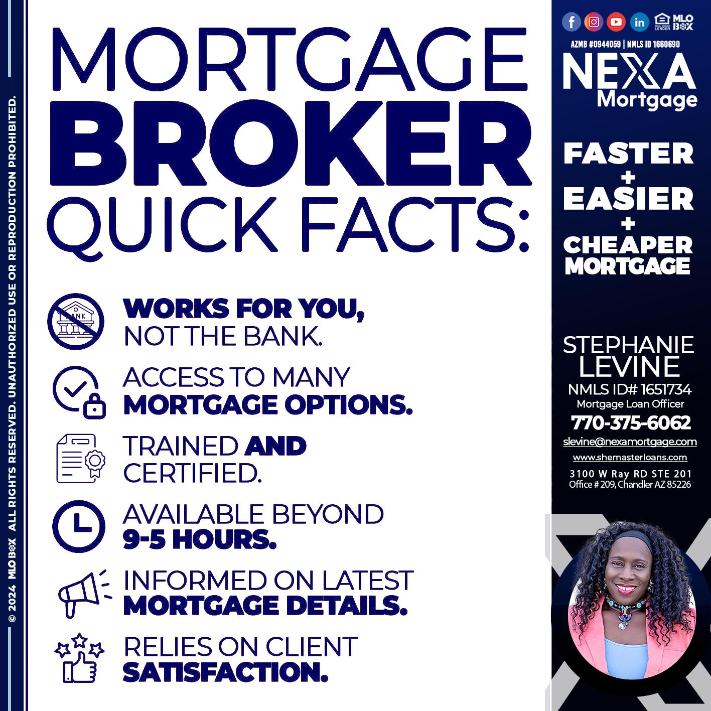 MORTGAGE BROKER QUICK FACTS - Stephanie Levine -Mortgage Loan Officer