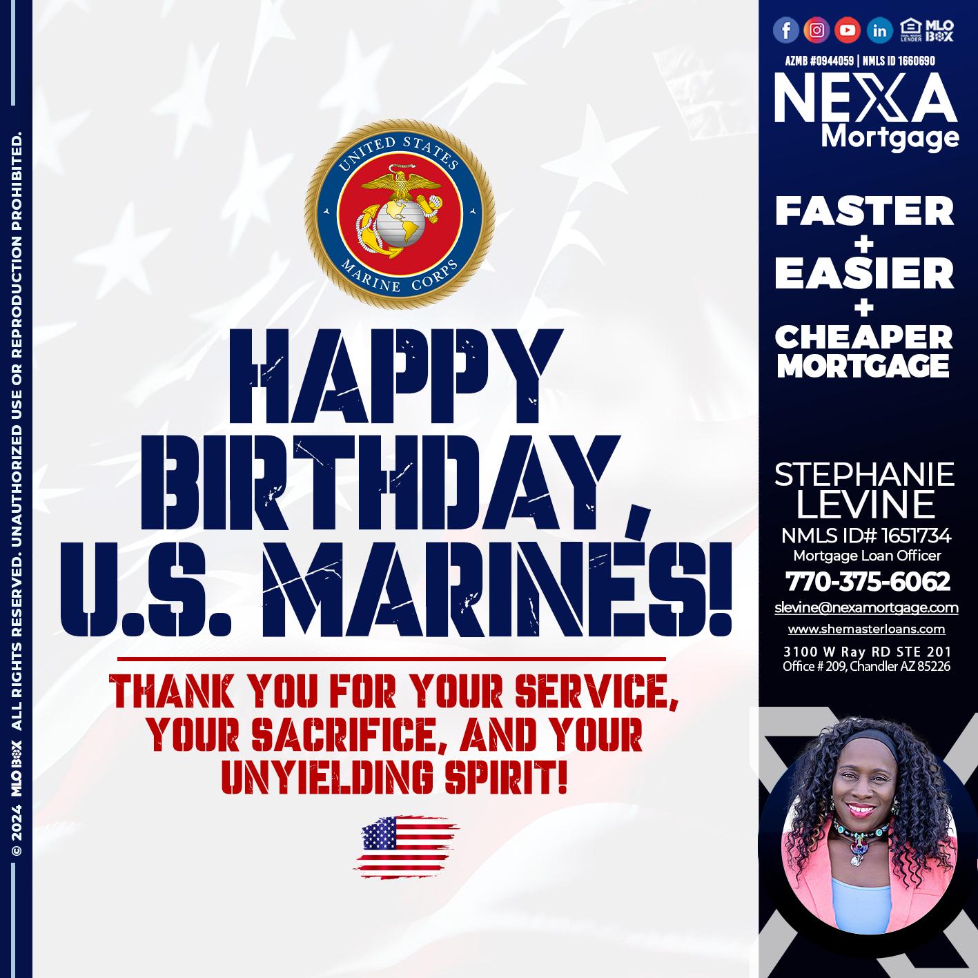 US MARINE BIRTHDAY - Stephanie Levine -Mortgage Loan Officer