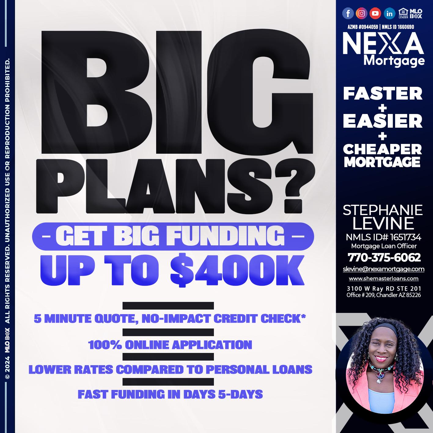 BIG PLANS - Stephanie Levine -Mortgage Loan Officer