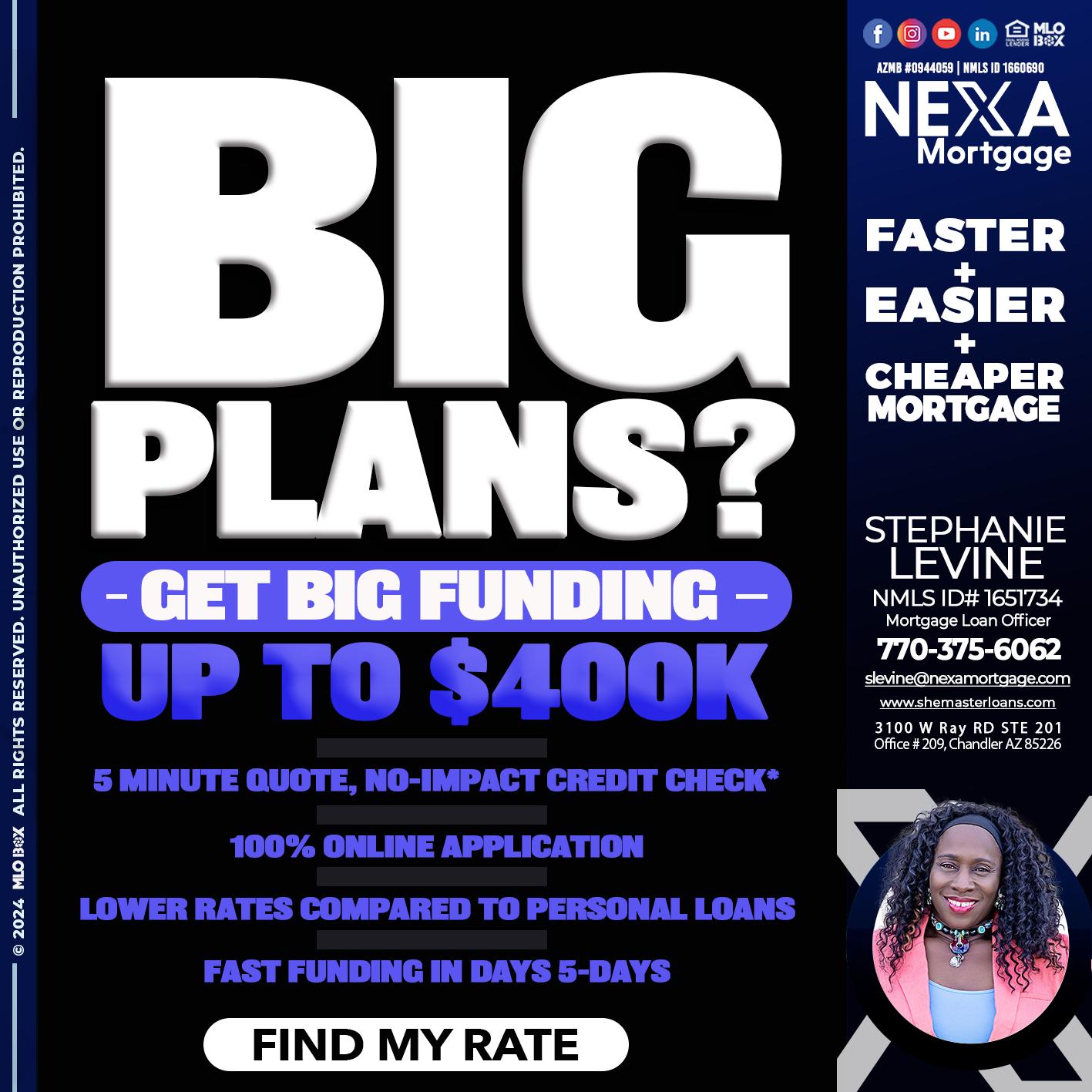 BIG PLANS - Stephanie Levine -Mortgage Loan Officer