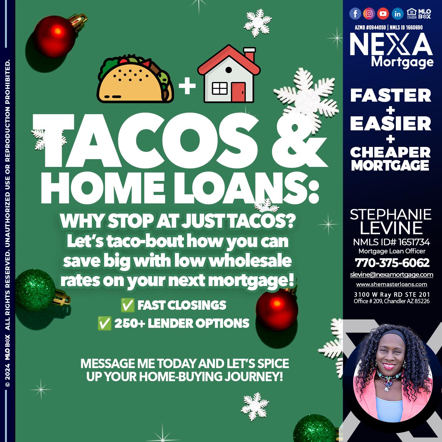 TACOS AND HOME LOANS - Stephanie Levine -Mortgage Loan Officer