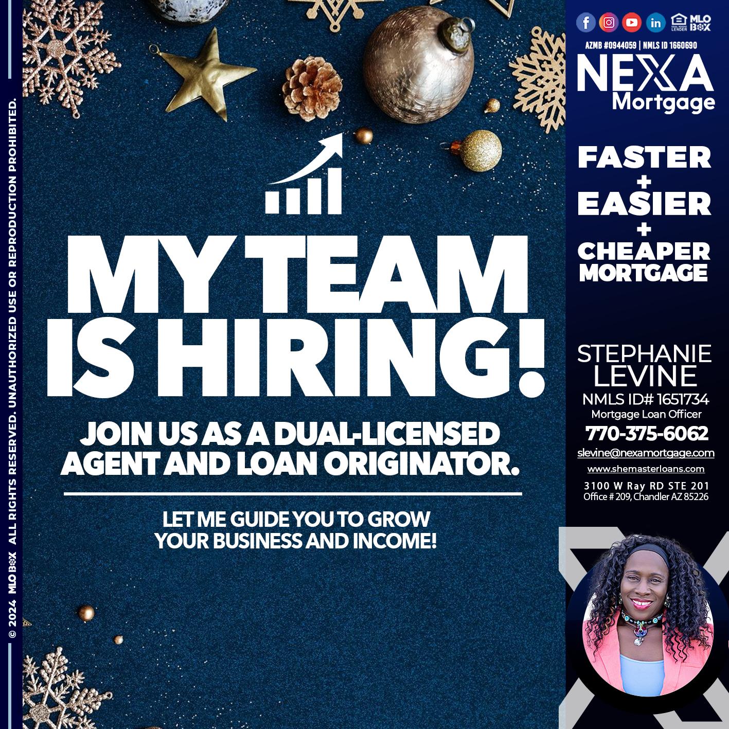 my team is hiring - Stephanie Levine -Mortgage Loan Officer