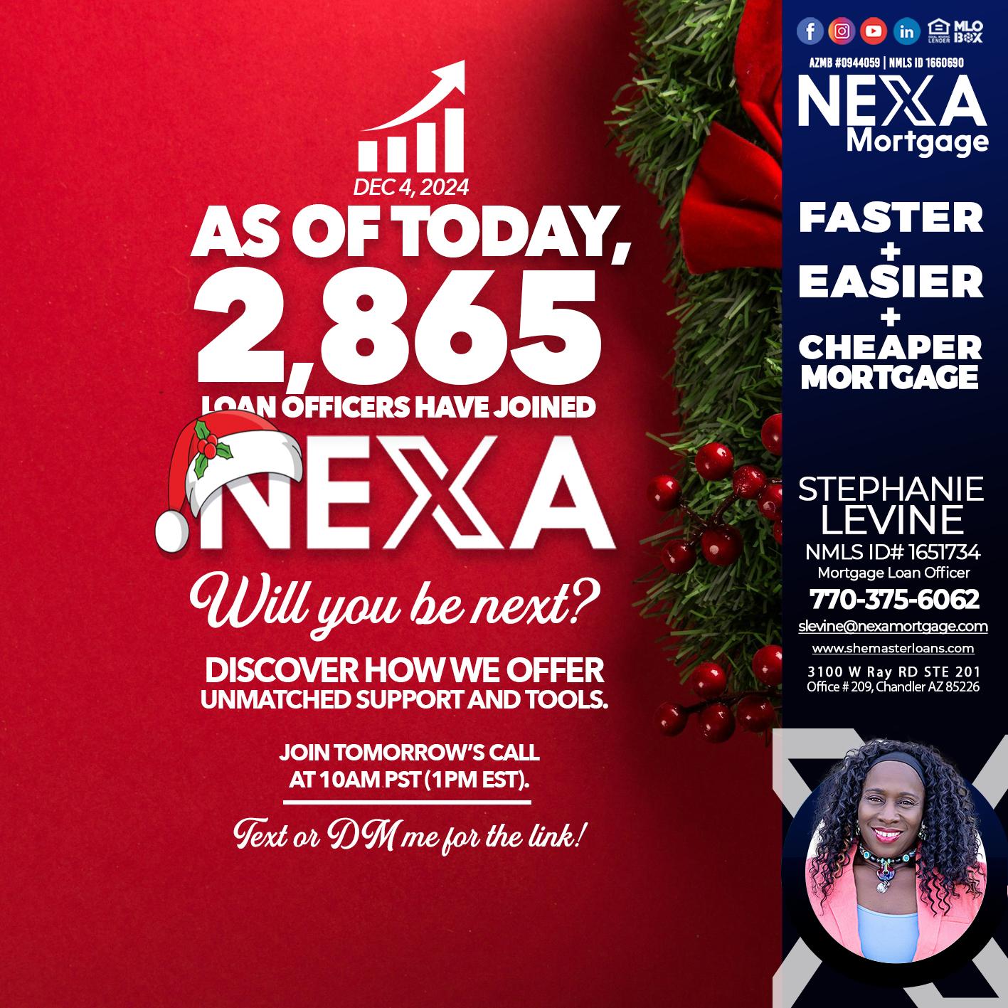 AS OF TODAY - Stephanie Levine -Mortgage Loan Officer