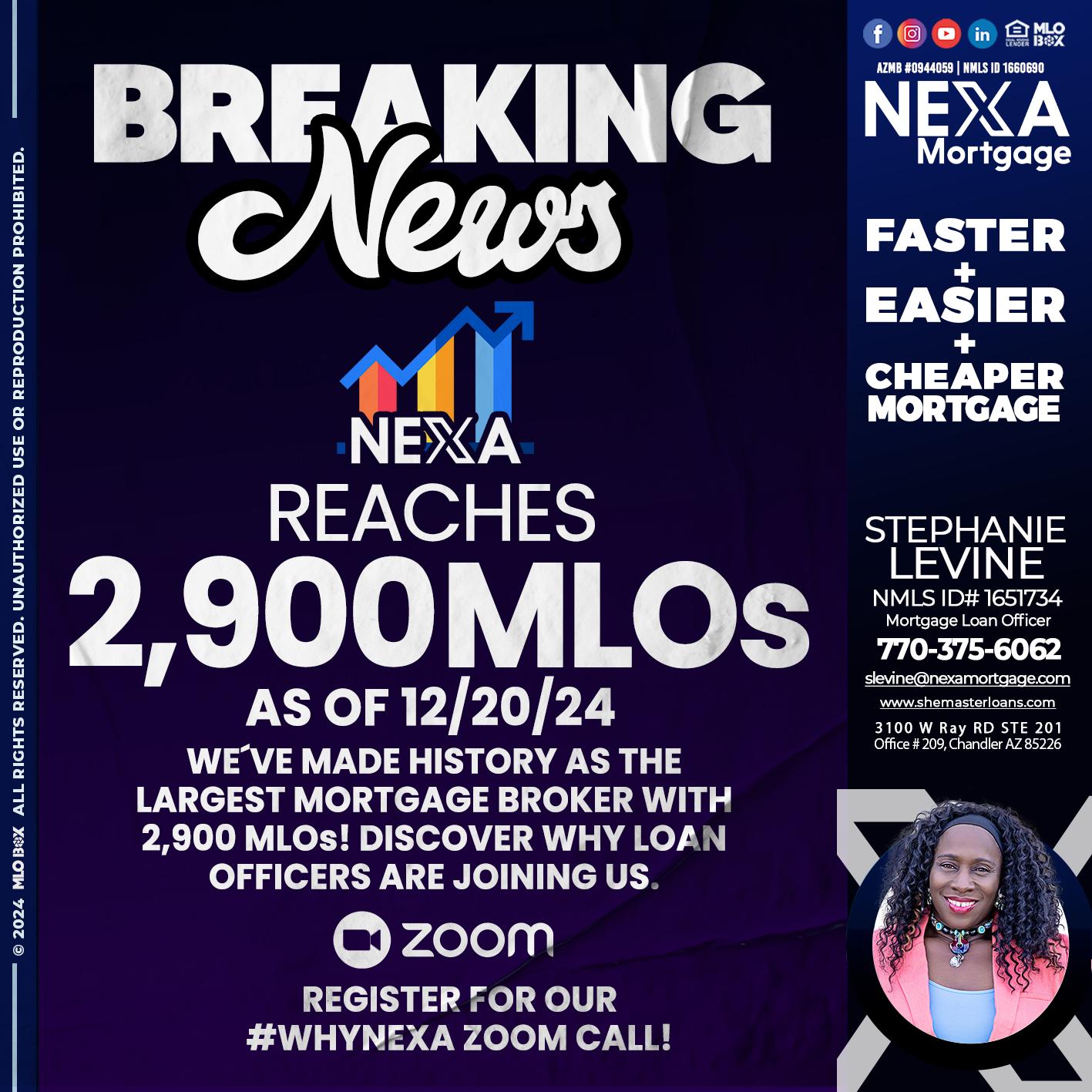 BREAKING NEWS - Stephanie Levine -Mortgage Loan Officer