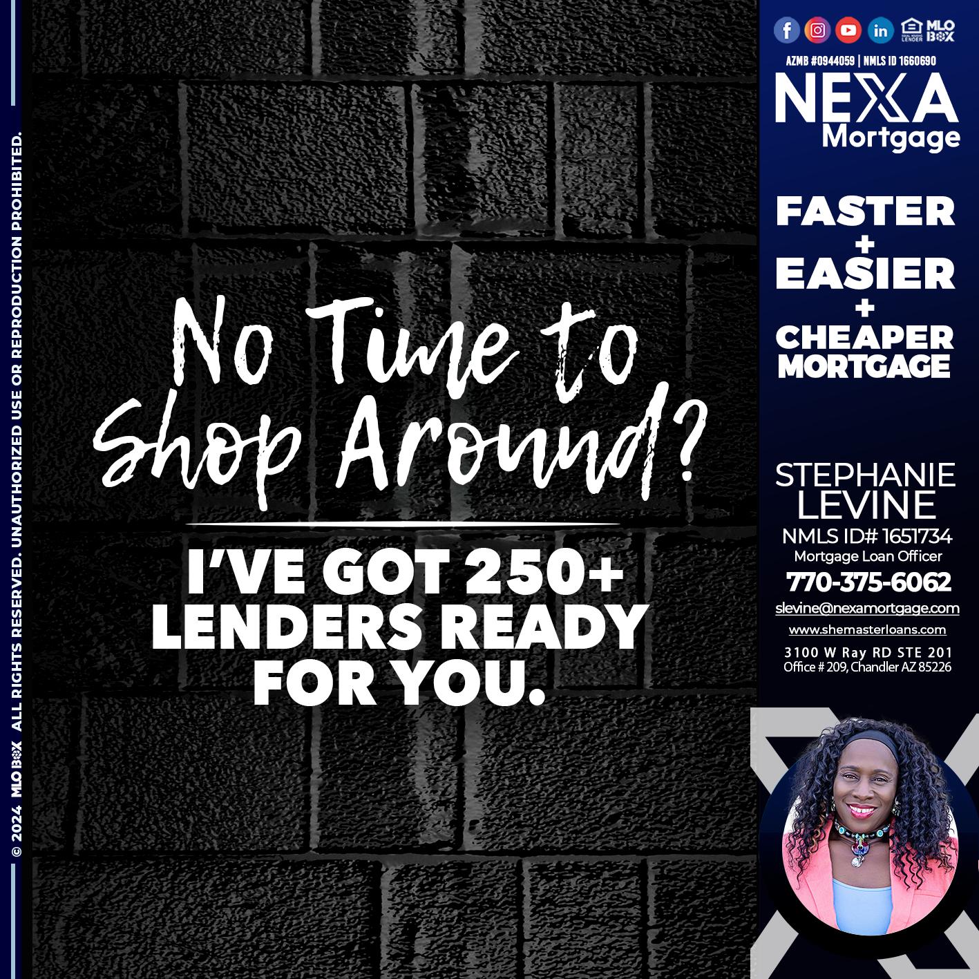 NI TIME TO SHOP AROUND - Stephanie Levine -Mortgage Loan Officer