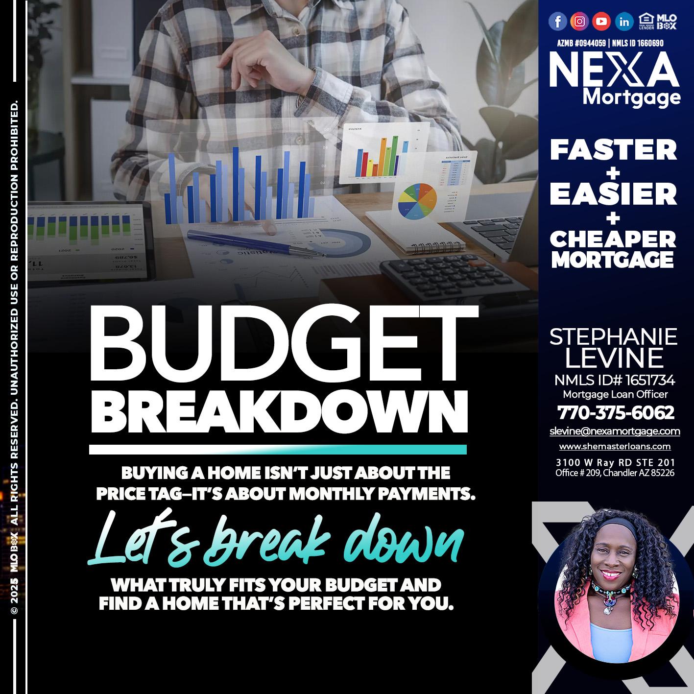 BUDGET BREAKDOWN - Stephanie Levine -Mortgage Loan Officer