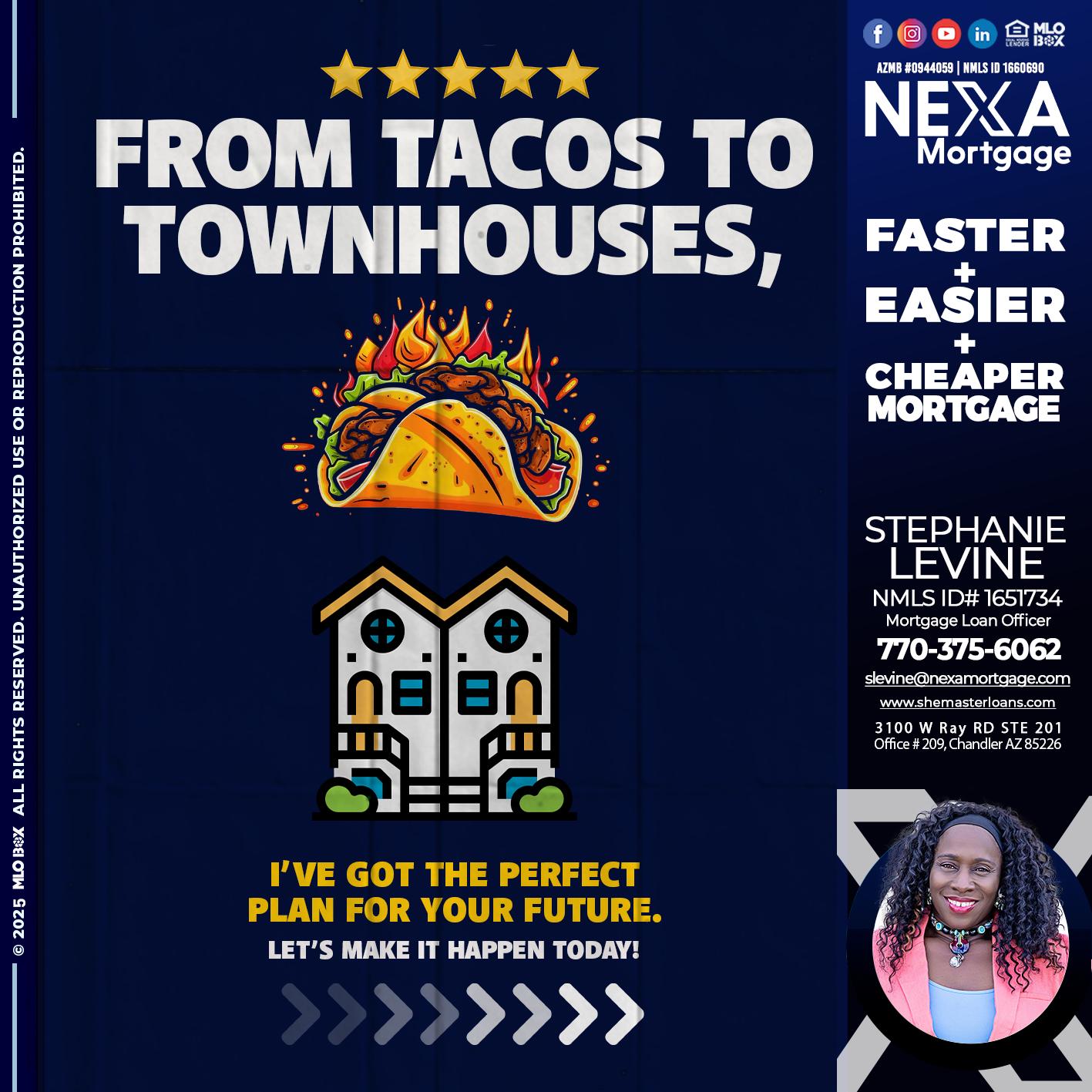from tacos to townhomes - Stephanie Levine -Mortgage Loan Officer