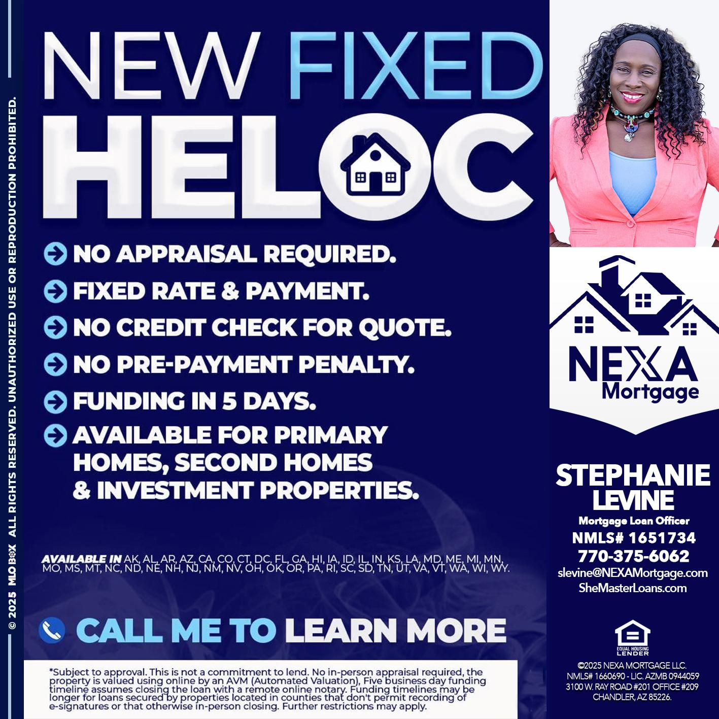 NEW FIXED HELOC - Stephanie Levine -Mortgage Loan Officer