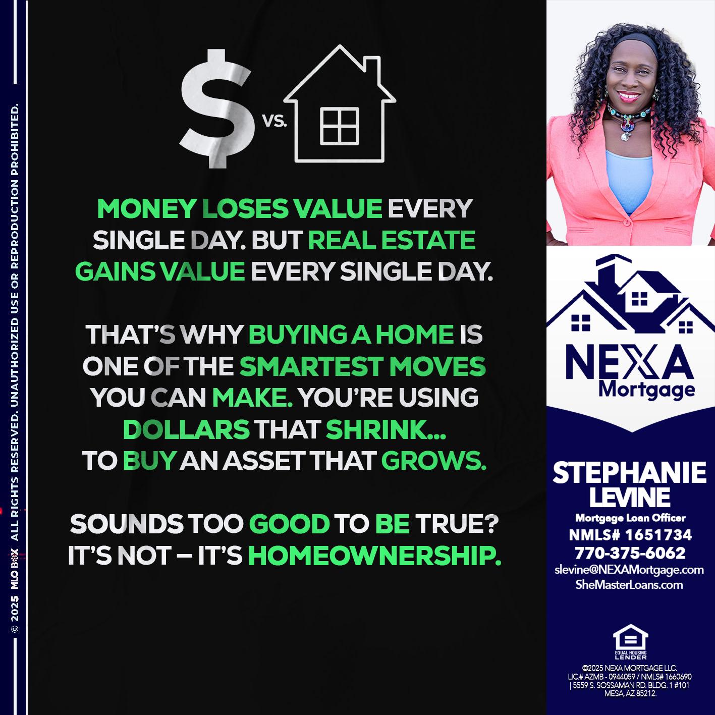 MONEY LOSES VALUE - Stephanie Levine -Mortgage Loan Officer