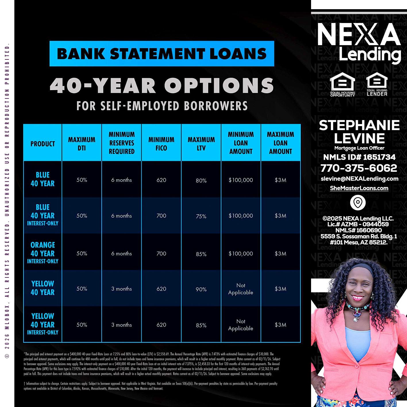 40 YR. OPTIONS - Stephanie Levine -Mortgage Loan Officer