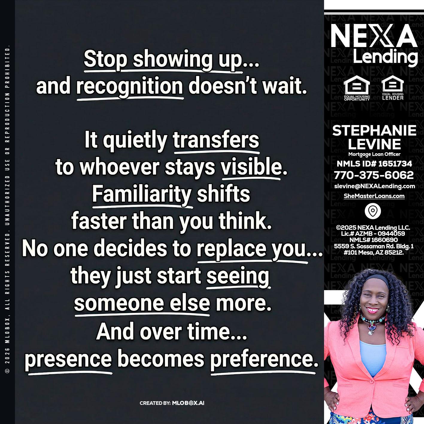 STOP SHOWING - Stephanie Levine -Mortgage Loan Officer