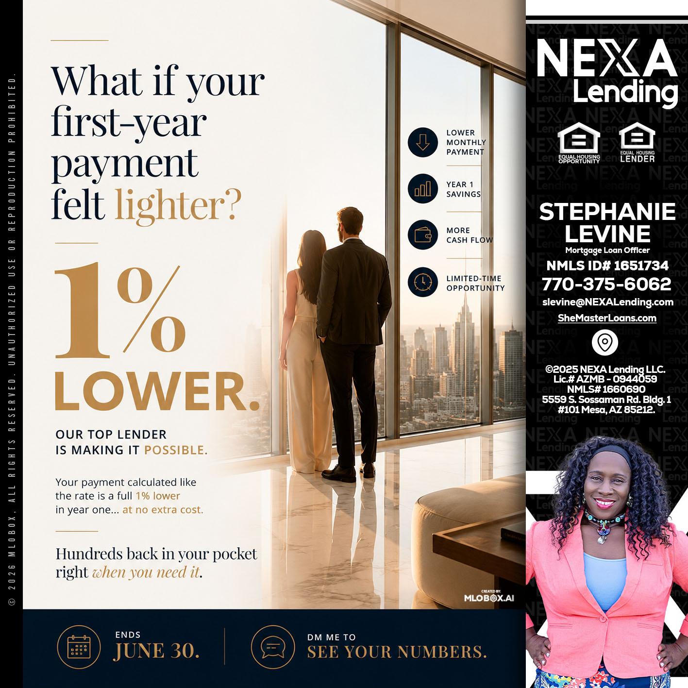 1% lower - Stephanie Levine -Mortgage Loan Officer
