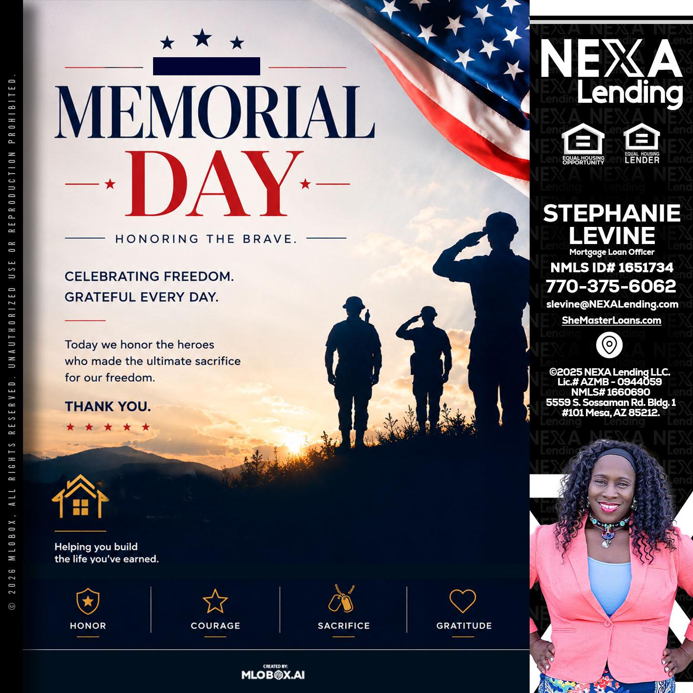 MEMORIAL DAY - Stephanie Levine -Mortgage Loan Officer