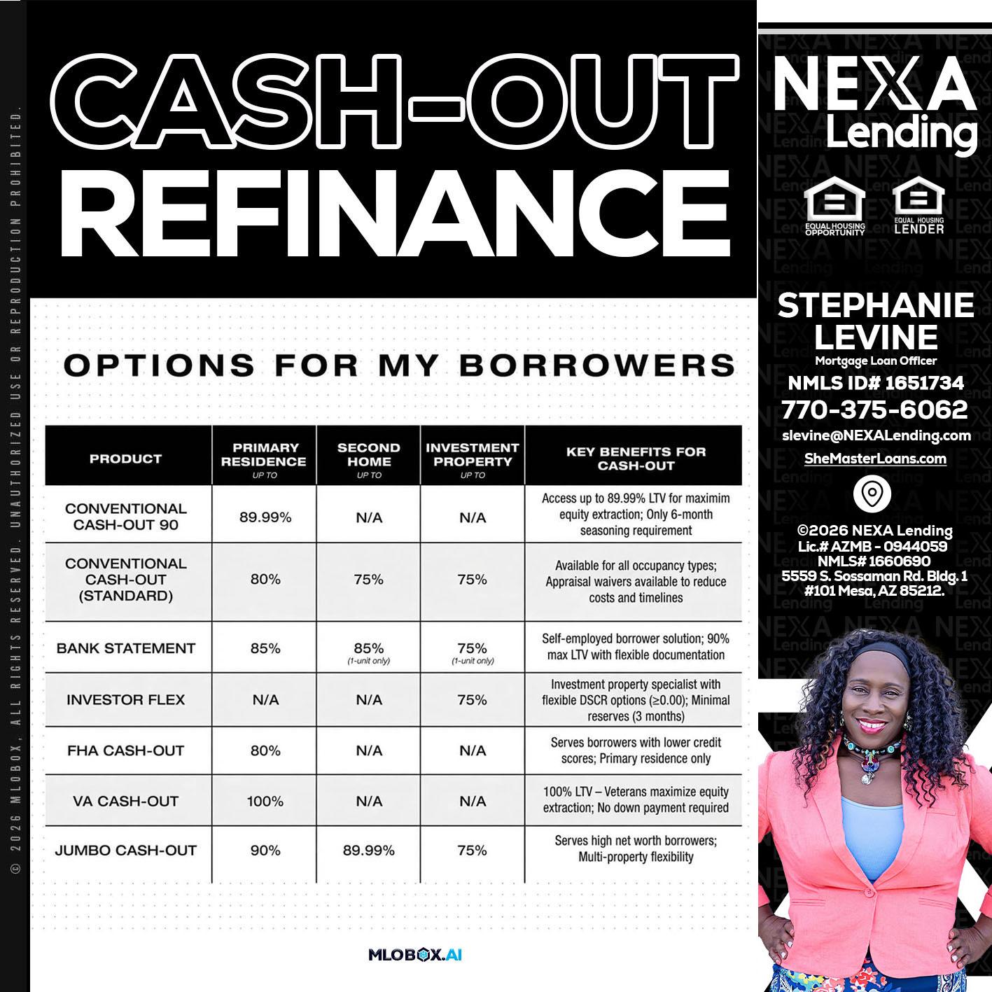 CASH OUT - Stephanie Levine -Mortgage Loan Officer