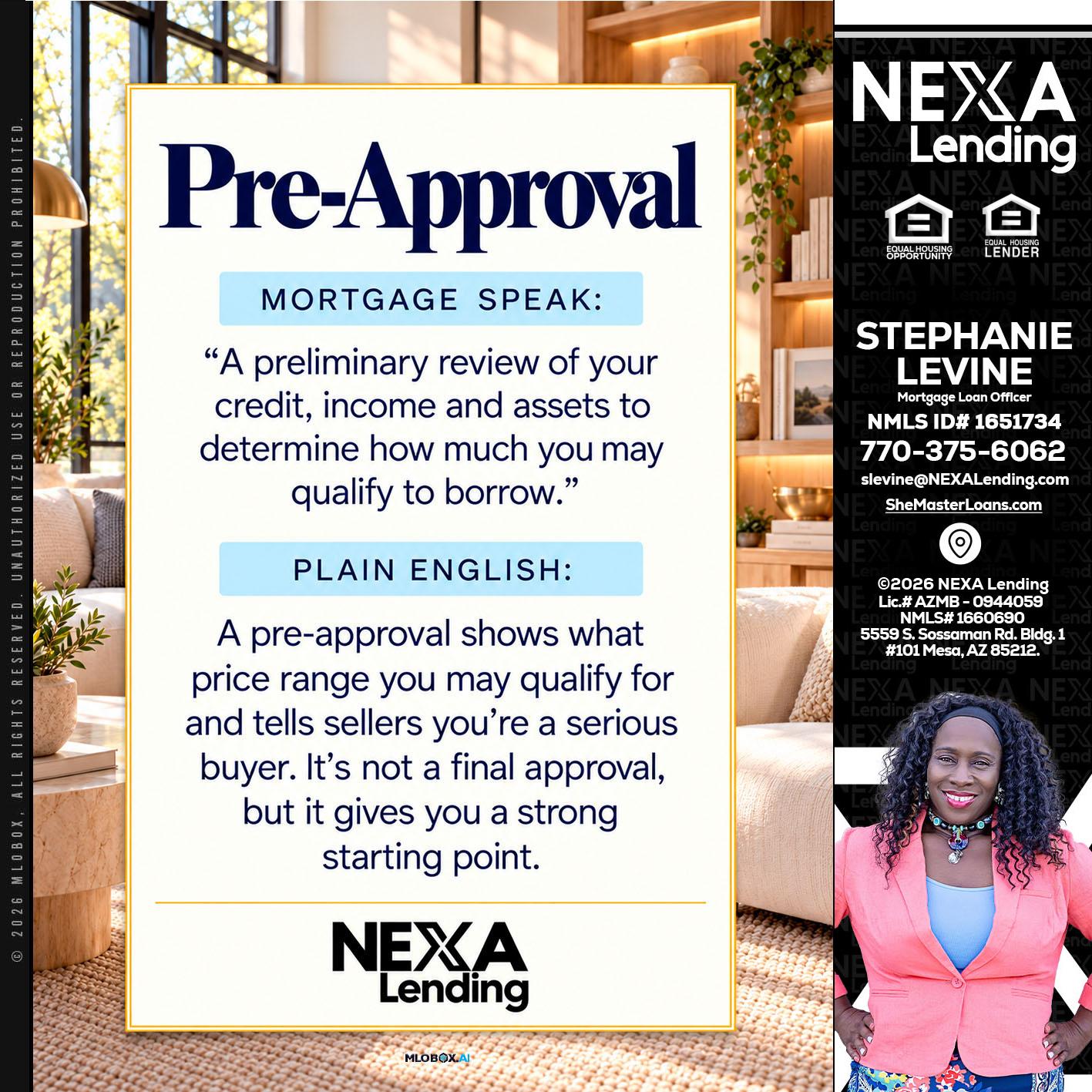 PREAPROVAL - Stephanie Levine -Mortgage Loan Officer